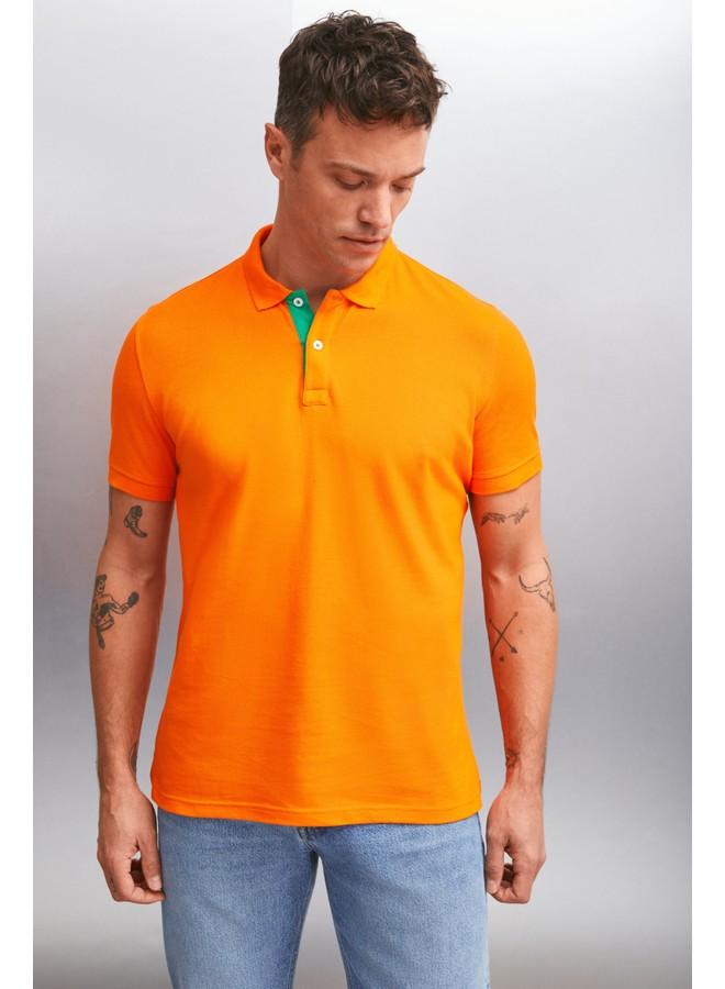 Grimelange Mathew Men's Orange Polo Neck T-Shirt - Image 4
