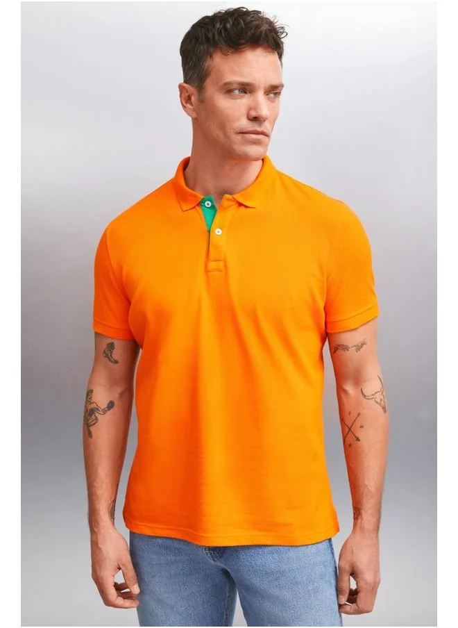 جريميلانج Grimelange Mathew Men's Orange Polo Neck T-Shirt