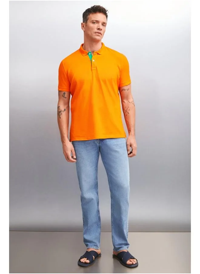 جريميلانج Grimelange Mathew Men's Orange Polo Neck T-Shirt