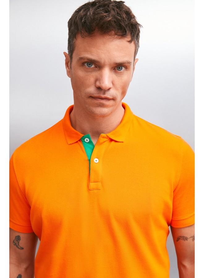 Grimelange Mathew Men's Orange Polo Neck T-Shirt - Image 5