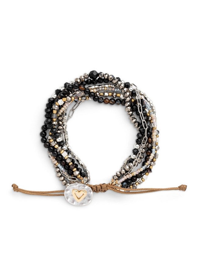 DEMDACO Beaded Love Black One Size Glass And Metal Charm Bracelet - Image 1