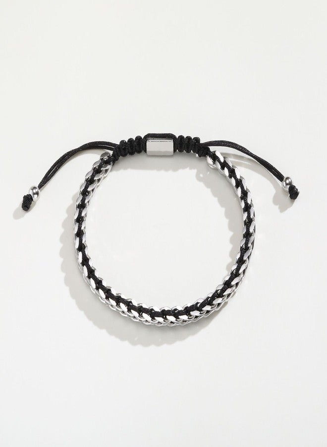 MEALGUET Rope & Chain Braided Link Bracelet for Men : Handmade Trendy Men's Stainless Steel Metal Non Tarnish Waterproof Cuban Chain Bracelet Fashion Jewelry Gift for Dad Son Boyfriend, Adjustable - Image 3