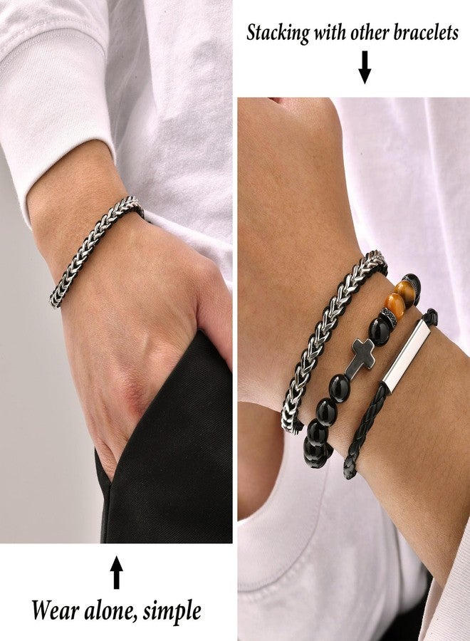 MEALGUET Rope & Chain Braided Link Bracelet for Men : Handmade Trendy Men's Stainless Steel Metal Non Tarnish Waterproof Cuban Chain Bracelet Fashion Jewelry Gift for Dad Son Boyfriend, Adjustable - Image 2