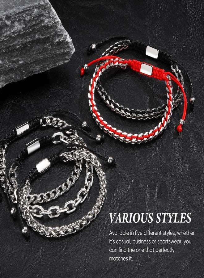 MEALGUET Rope & Chain Braided Link Bracelet for Men : Handmade Trendy Men's Stainless Steel Metal Non Tarnish Waterproof Cuban Chain Bracelet Fashion Jewelry Gift for Dad Son Boyfriend, Adjustable - Image 5