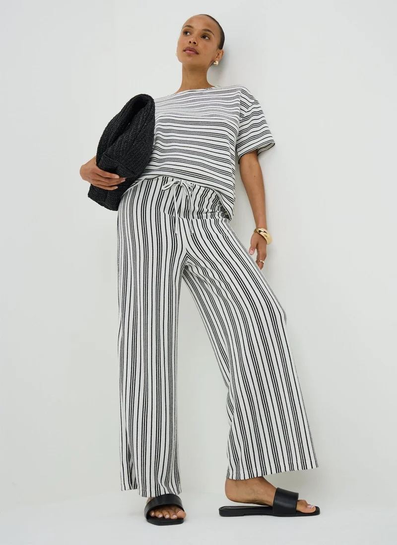 ماتلان Cream Stripe Soft Knit Wide Leg Co Ord Trousers