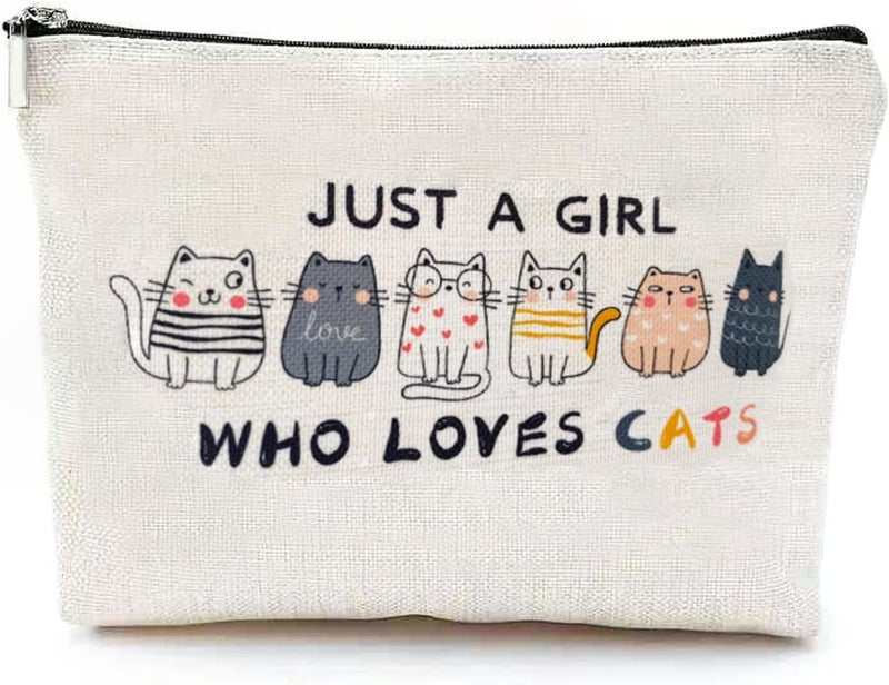 Cat Lover Makeup Bag, Waterproof Travel Cosmetic Pouch, 9.8 x 6.7 inches, Aesthetic Canvas Bag, Zipper Closure, Gift for Women (five cat)