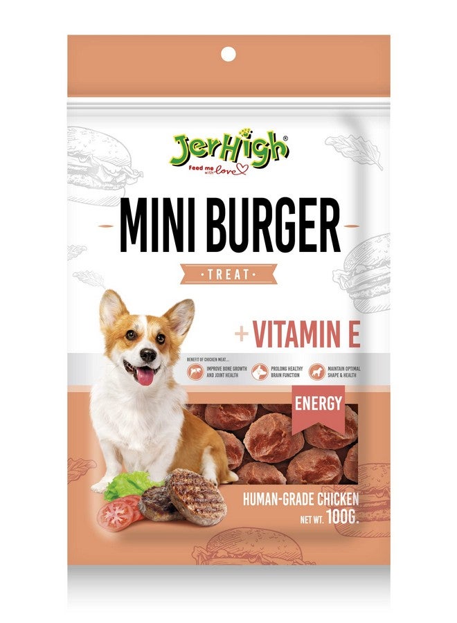 Jerhigh Chicken Dog Treats, Human Grade High Protein Chicken, Fully Digestible Healthy Snack & Training Treat, Free from by-Products & Gluten, Mini Burger (2 X 100g) Sold by DogsNCats - Image 1