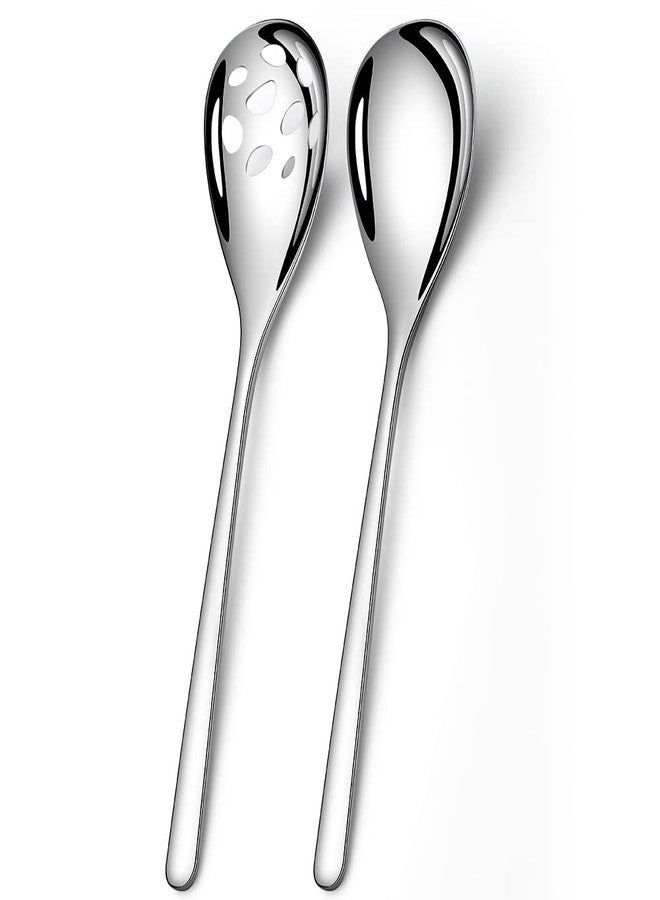 AYFDISHS Slotted & Solid Serving Spoons Set, 9.4 Inch Stainless Steel Serving Utensils for Kitchen, Party, Buffet Tableware Set, Extra Large - Professional Restaurant Size, 2-Piece - Image 1