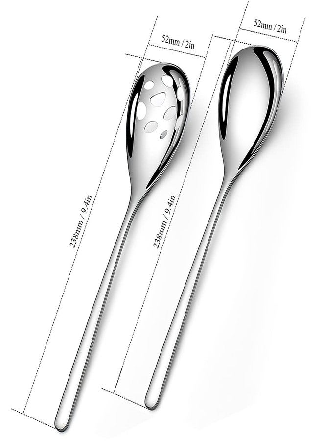 AYFDISHS Slotted & Solid Serving Spoons Set, 9.4 Inch Stainless Steel Serving Utensils for Kitchen, Party, Buffet Tableware Set, Extra Large - Professional Restaurant Size, 2-Piece - Image 2