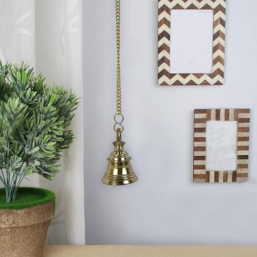 Pick End Now Brass Hanging Bell with Chain | Wall Decorative Ghanti for Home Temple, Product Dimensions - 7.62 x 7.62 x 53.34Cm, 440Gm - Image 5