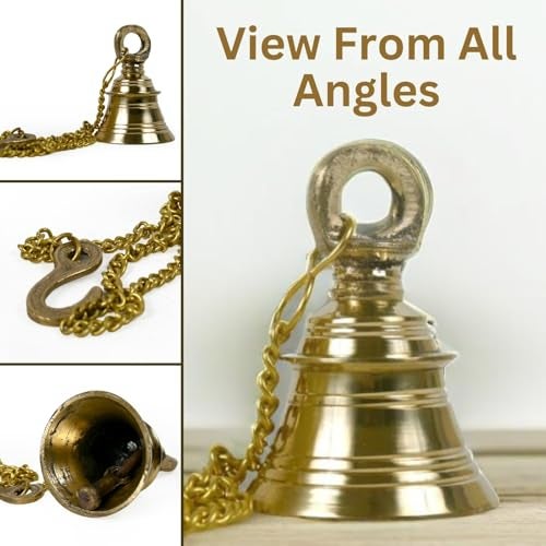 Pick End Now Brass Hanging Bell with Chain | Wall Decorative Ghanti for Home Temple, Product Dimensions - 7.62 x 7.62 x 53.34Cm, 440Gm - Image 3