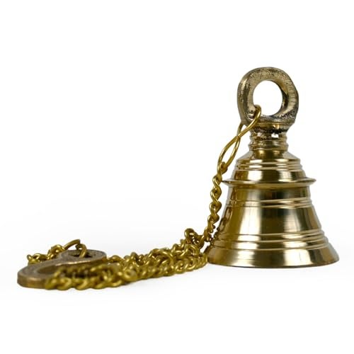 Pick End Now Brass Hanging Bell with Chain | Wall Decorative Ghanti for Home Temple, Product Dimensions - 7.62 x 7.62 x 53.34Cm, 440Gm - Image 1