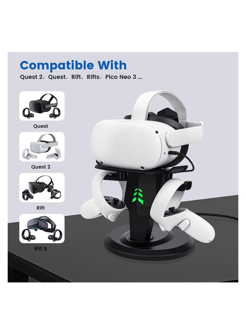 VR Stand, VR Headset Charging Dock Display Stand, Touch Controllers Accessories for Oculus Quest, Quest 2,Rift, Rift S, Valve Index, Black - Image 2