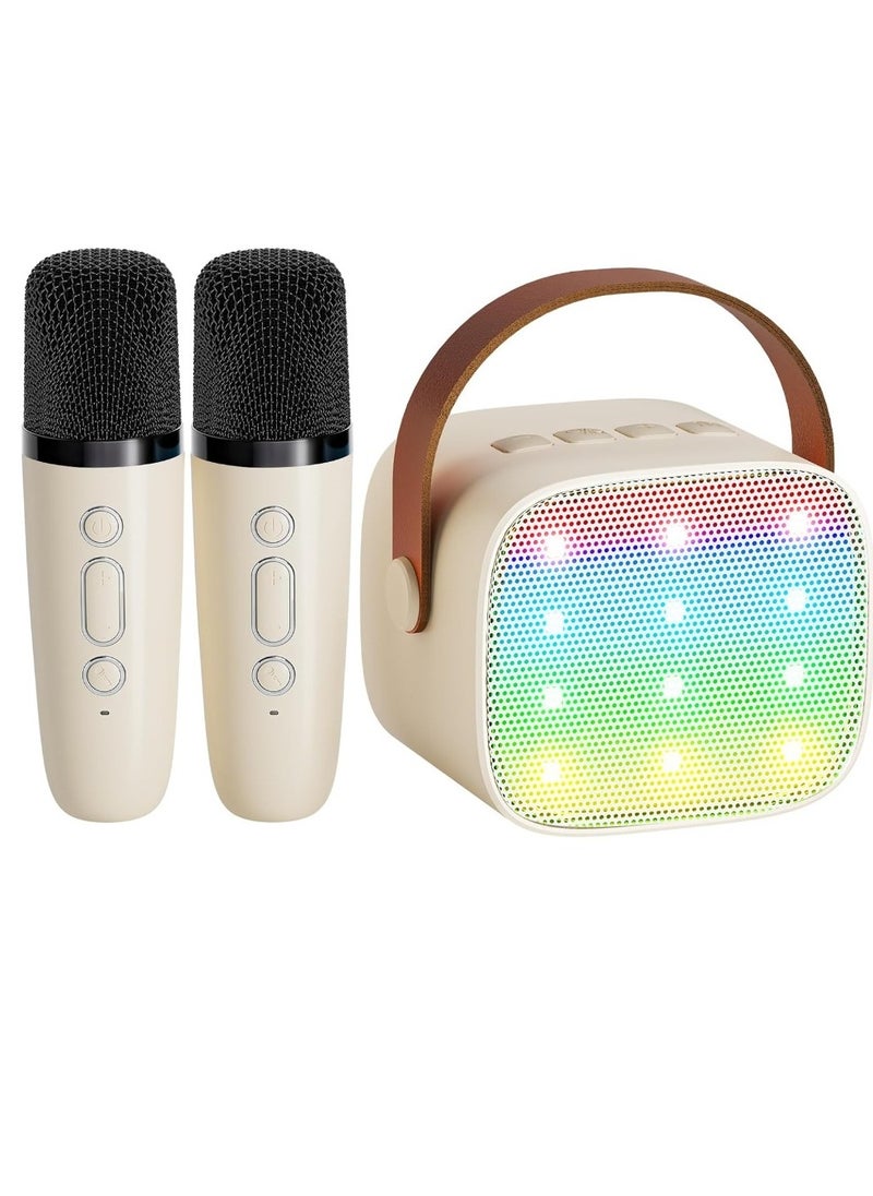 MJZ Kids Karaoke Machine, Mini Portable Bluetooth Speaker with 2 Wireless Microphones, Mini Karaoke Machine with Colorful Lights Kids Toys Birthday Gift White  - Image 1