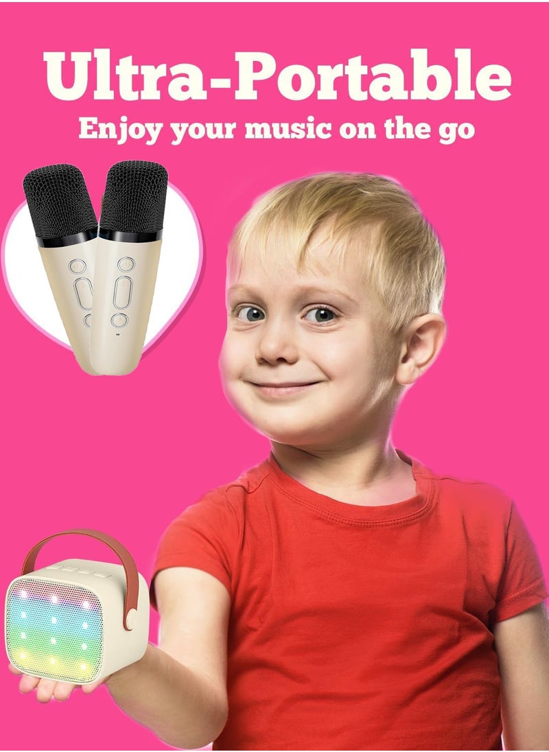 MJZ Kids Karaoke Machine, Mini Portable Bluetooth Speaker with 2 Wireless Microphones, Mini Karaoke Machine with Colorful Lights Kids Toys Birthday Gift White  - Image 5