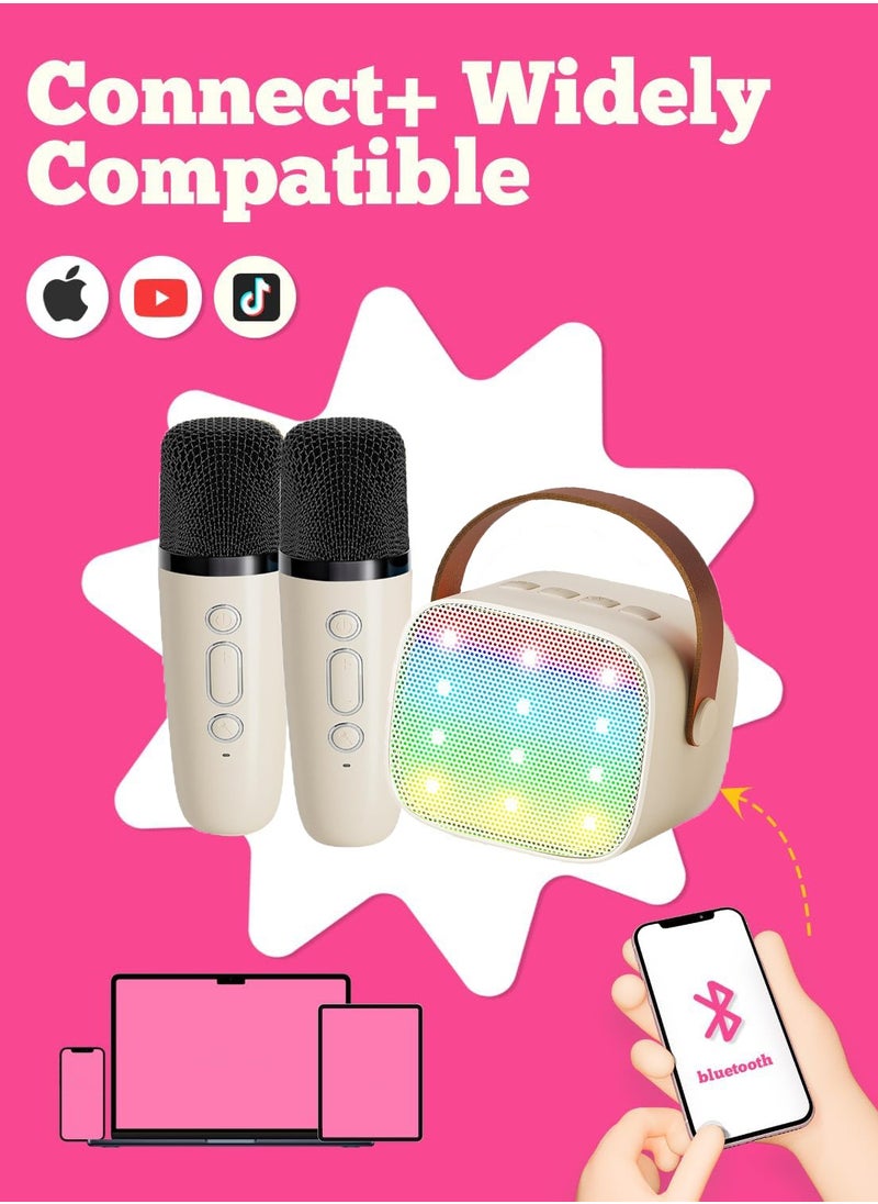 MJZ - Kids Karaoke Machine, Mini Portable Bluetooth Speaker with 2 Wireless Microphones, Mini Karaoke Machine with Colorful Lights Kids Toys Birthday Gift White - Image 1