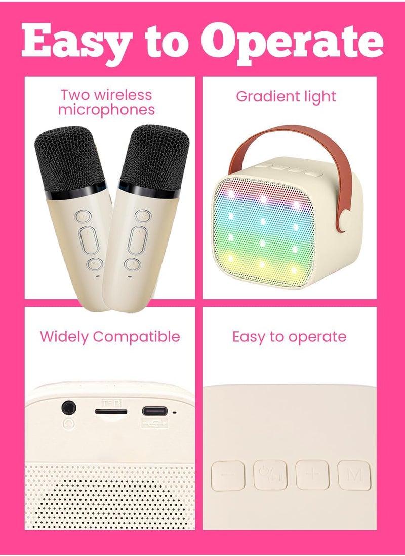MJZ Kids Karaoke Machine, Mini Portable Bluetooth Speaker with 2 Wireless Microphones, Mini Karaoke Machine with Colorful Lights Kids Toys Birthday Gift White  - Image 3