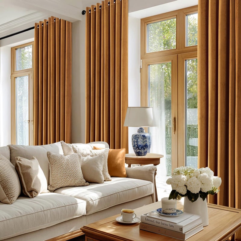 ANRODUO Golden Brown Velvet Curtains 84 Inches Long Blackout Thermal Insulated Soundproof Curtain Privacy Room Darkening Curtains Grommet Window Drapes for Bedroom Living Room 42 x 84 Inch Set of 2 - Image 2