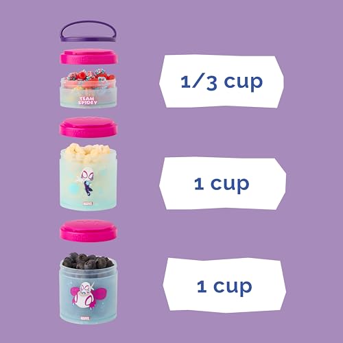 Whiskware Spider-Man Team Spidey Stackable Snack Containers for Babies, Kids, and Toddlers, 3 Stackable Snack Cups for School or Travel, Cupholder Friendly, Gwen Stacy - Image 4