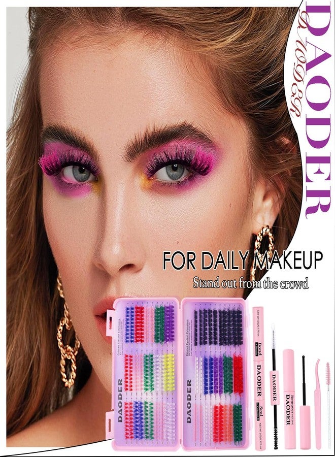 DAODER Colored Lash Clusters Kit, Pink Red Blue Green White Purple Eyelash Clusters 8-16MM, 30D-100D Color Eyelash Clusters Kit with Bond Remover for Halloween Bold Makeup(9 Color Lashes with Kit) - Image 2