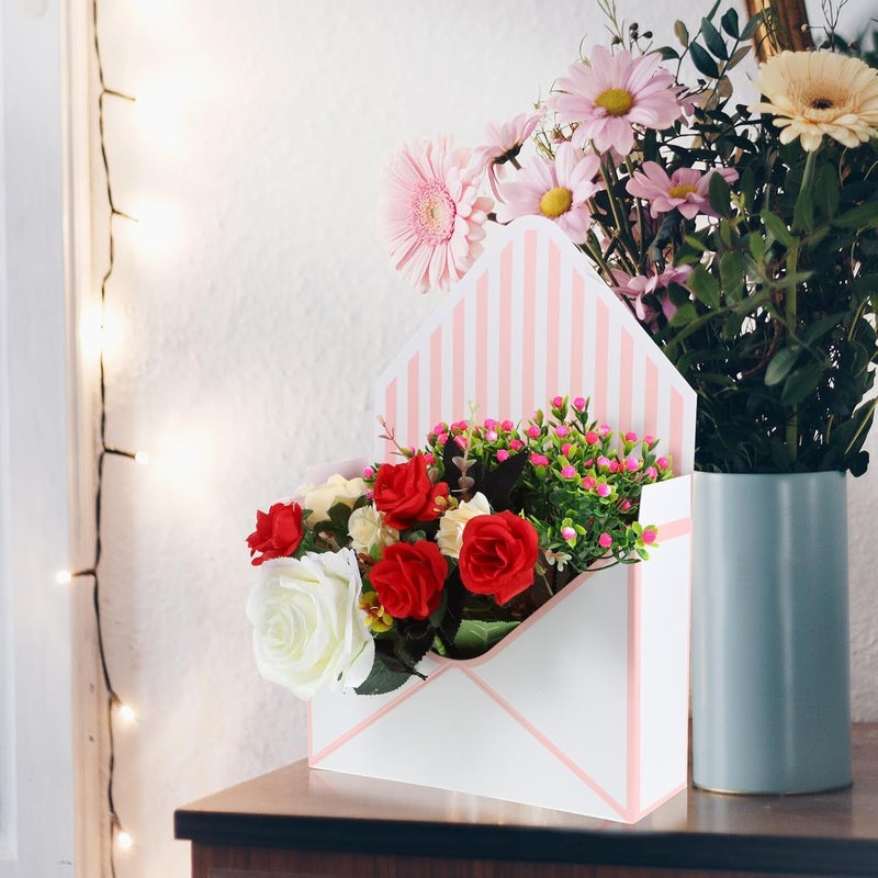 SHINYPASING Envelope Shape Flower Boxes 9pcs Set Red, Black White Polka Dot and Pink Stripe Patterns for Floral Arrangements and Wrapping - Image 5