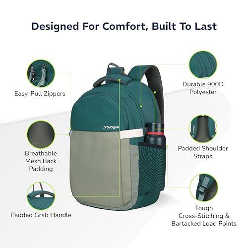 Provogue Urban Laptop Backpack 30L with 3 large compartments and Rain Cover | Backpack Bag for Man, Laptop Bag 15.6 Inch, Travel & Office Backpack for Men and Women with Laptop Compartment | Green - Image 4