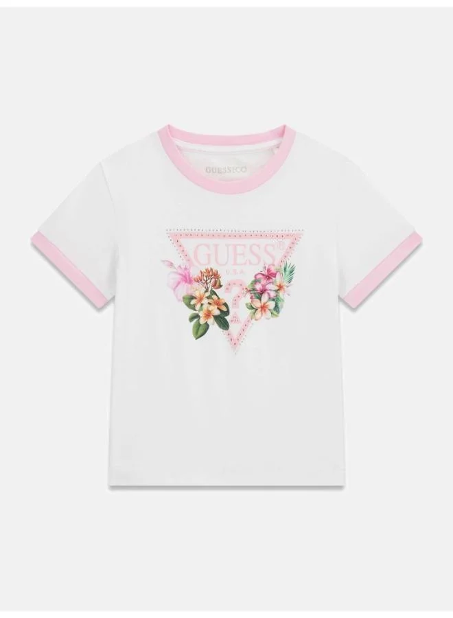 Guess Pure White Youth Graphic Crew Neck T-Shirt for Women | Best Price UAE