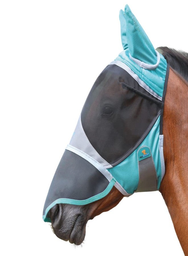 Shires Fly Guard Deluxe Fly Mask with Ears & Nose (Green, Small Pony) - Image 1
