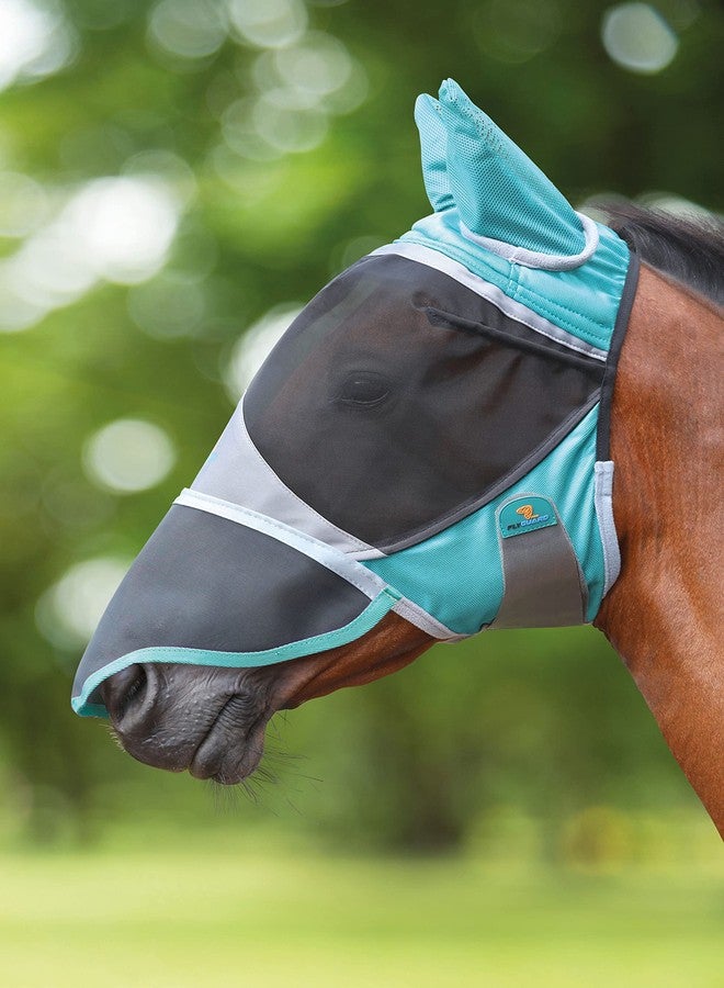 Shires Fly Guard Deluxe Fly Mask with Ears & Nose (Green, Small Pony) - Image 2