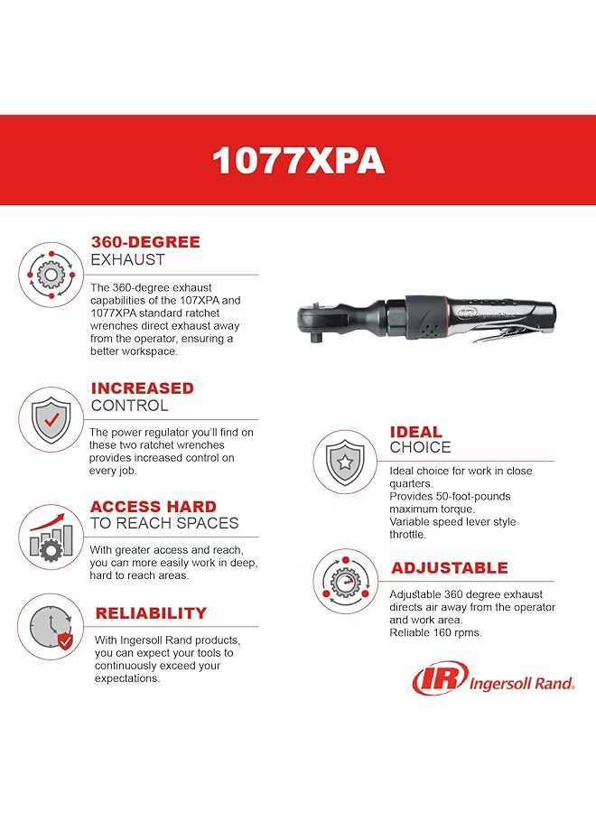 erorex Air Ratchet Wrench 1077Xpa 1 2 Inch Ratchet Half Inch Drive Ratchet Heavy Duty Air Powered Tool With 81 Nm Of Maximum Torque And 170 Rpm Free Speed - Image 2