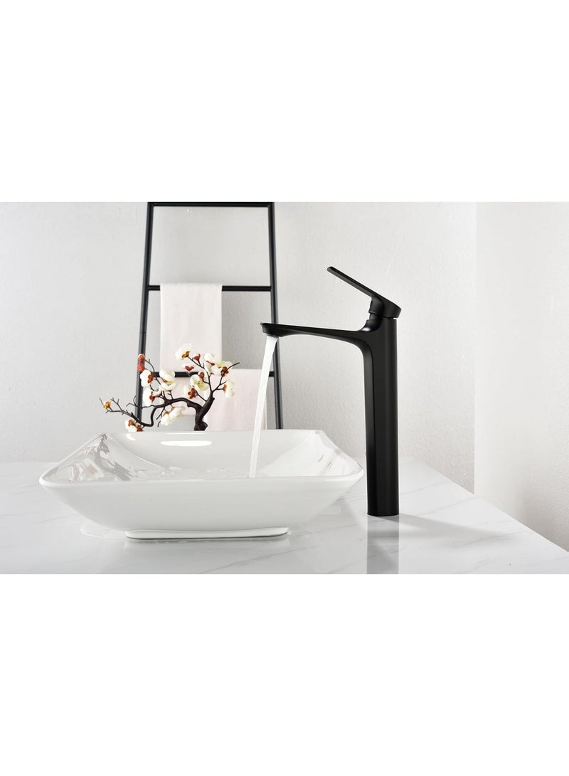 روما خلاط مغسلة طويل ROMA أسود مطفي، صنبور حوض حمام حديث للأحواض المرتفعة - Image 1