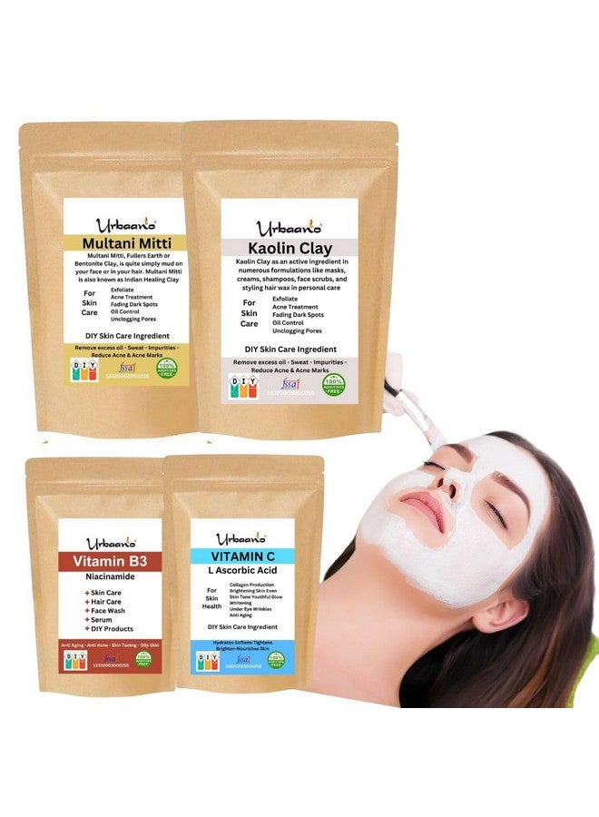 Urbaano herbal Niacinamide & Ascorbic Acid With Multani Mitti & Kaolin Clay Making Diy Skincare Renewal Fusion Pack For Glowing Bright Skin(Fpack1) - Image 1