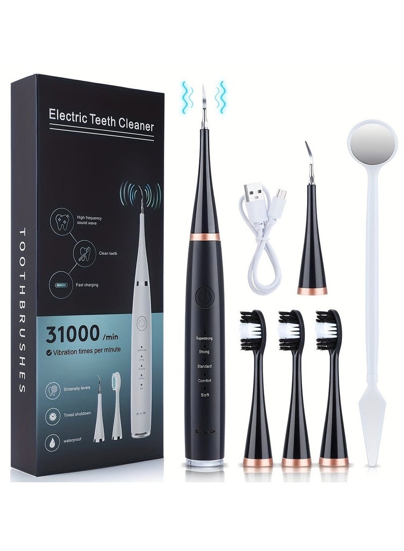 Electric Teeth Cleaner Tool, Dental Cleaning Device with 5 Modes, USB Rechargeable Tooth Cleaner, High Frequency Vibration for Daily Oral Care Sonic Plaque Remover