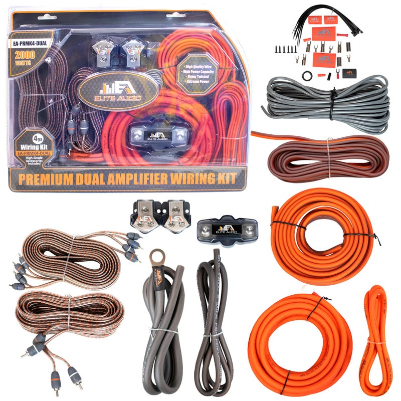Elite Audio Premium Series Amp Kit Copper Clad Aluminum Wire, Triple-Shielded RCA Cables, High-Power Capacity, ANL Fuse Holder, Car Amplifier Install Kit (4 Gauge (Dual Amp)) - Image 1