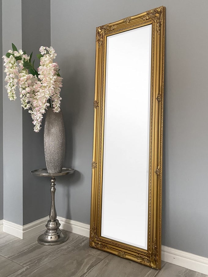 FLOOR MOUNT SHABBY CHIC MIRRORS FULL LENGTH DRESSINGHALL MIRROR METALLIC GOLD 124 X 40 CM