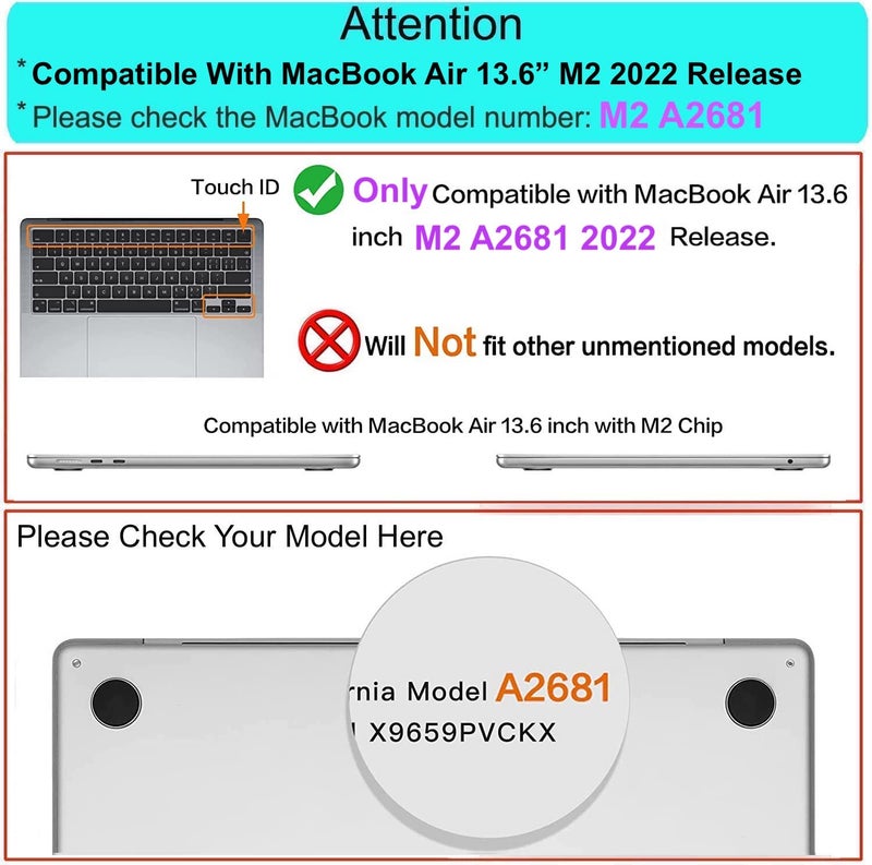 GIOIA BAZAAR Case for MacBook, Plastic Hard Shell Case Cover Compatible MacBook Air 13.6 inch Case 2022 Release A2681 M2 Chip with Liquid Retina Display & Touch ID(Clear) - Image 2
