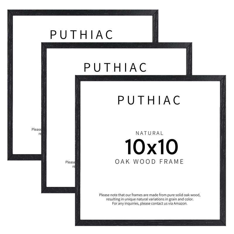 puthiac 10x10 Black Oak Wood Picture Frame -10x10 Frame Wood  10x10 Natural Solid Wood Poster Frames for Wall Art Photo and Prints (3 Pack  Black) - Image 1