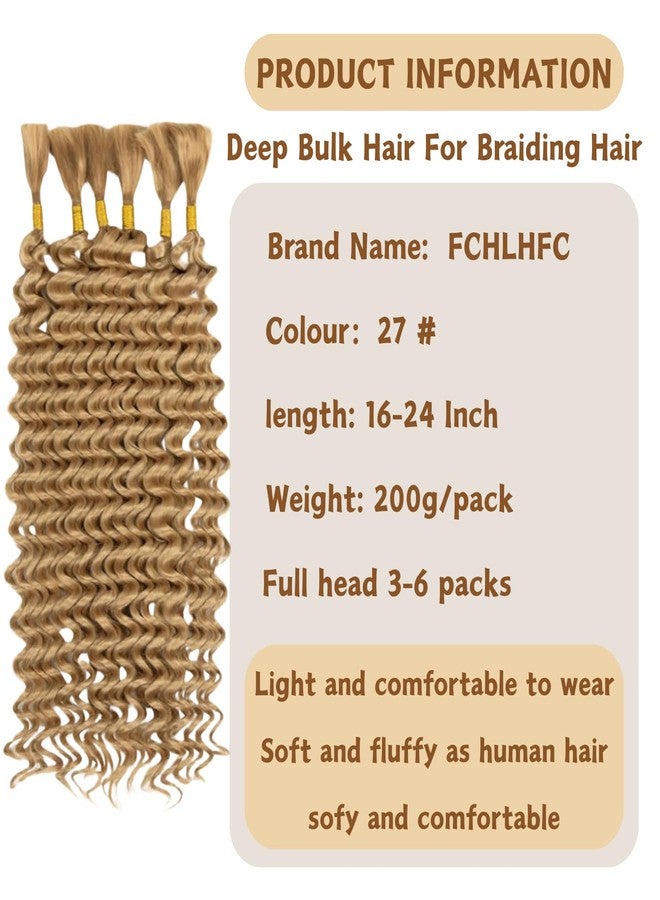 FCHLHFC Braiding Hair 200g 22 Inch Deep Water Wave Bulk Hair for Braiding No Weft Bundle Curly Braiding Hair Extensions for Boho Braids Wet and Wavy（6 Bundles/Pack 27#） - Image 2