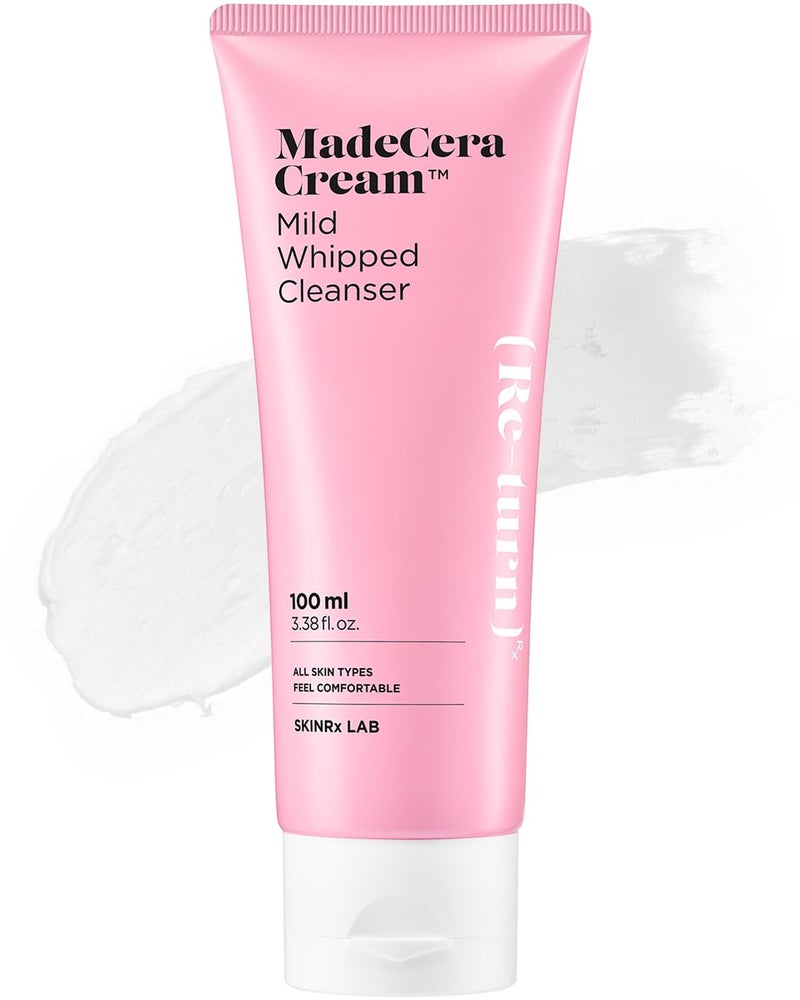 BEISIKS SKINRxLAB Made Cera Cream Mild Whipped Cleanser 100ml (3.38 fl.oz.) - Hydrating and Trouble Soothing Facial Cleansing Foam with Cica and Aloe Extracts for Pore Clarifying Cleanser for Sensitive Skin 