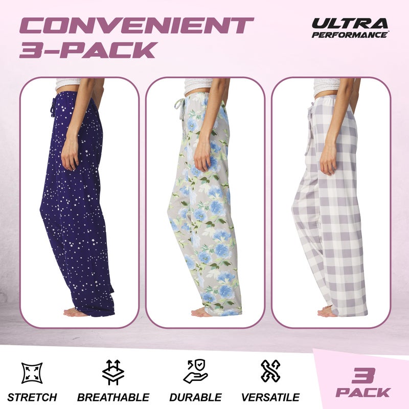 Ultra Performance Womens Pajama PJ Pants 3 Pack Lounge Bottoms Pajamas for Women (Avail in Plus Sizes) - Image 5
