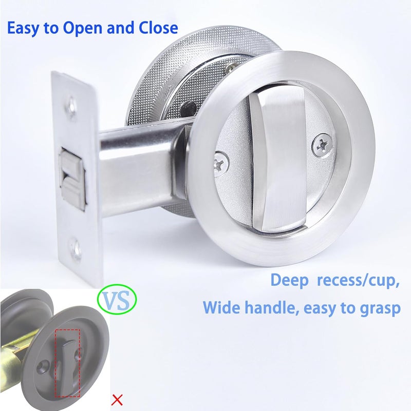 Dontay Pocket Door Lock, Color Coded Indicators, Privacy (Bed/Bath) Handles Latch, 2-3/8" Backset, Hardware for 1 3/8” to 2 3/16” Thickness Door (Including Edge Pull, Brushed Nickel, Round - 1 Pack) - Image 5