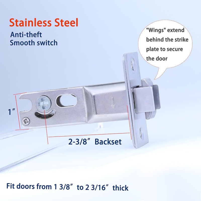 Dontay Pocket Door Lock, Color Coded Indicators, Privacy (Bed/Bath) Handles Latch, 2-3/8" Backset, Hardware for 1 3/8” to 2 3/16” Thickness Door (Including Edge Pull, Brushed Nickel, Round - 1 Pack) - Image 4