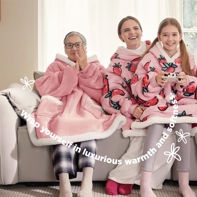 Bedsure Wearable Blanket Hoodie with Sleeves - Sherpa Hooded Blanket Adult as Pink Gifts for Girlfriend Women Mom  Winter Sweatshirt Blanket with Giant Pocket Warm (Small  Mellow Rose) - Image 4