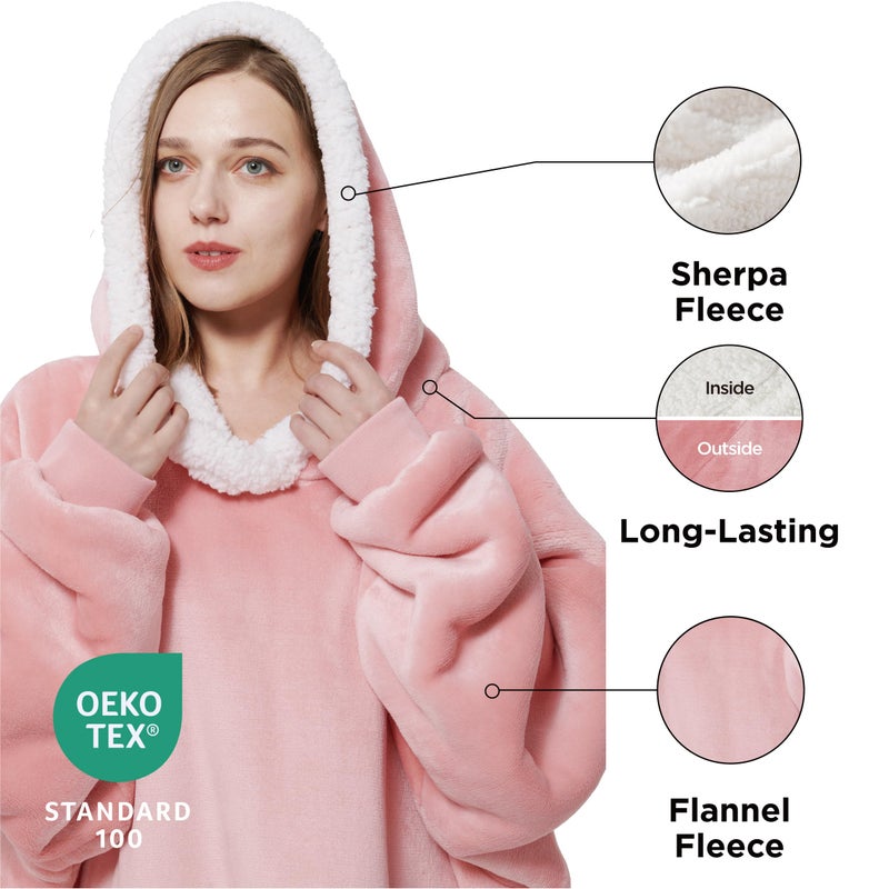 Bedsure Wearable Blanket Hoodie with Sleeves - Sherpa Hooded Blanket Adult as Pink Gifts for Girlfriend Women Mom  Winter Sweatshirt Blanket with Giant Pocket Warm (Small  Mellow Rose) - Image 2