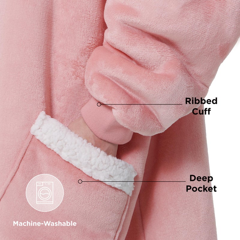 Bedsure Wearable Blanket Hoodie with Sleeves - Sherpa Hooded Blanket Adult as Pink Gifts for Girlfriend Women Mom  Winter Sweatshirt Blanket with Giant Pocket Warm (Small  Mellow Rose) - Image 3