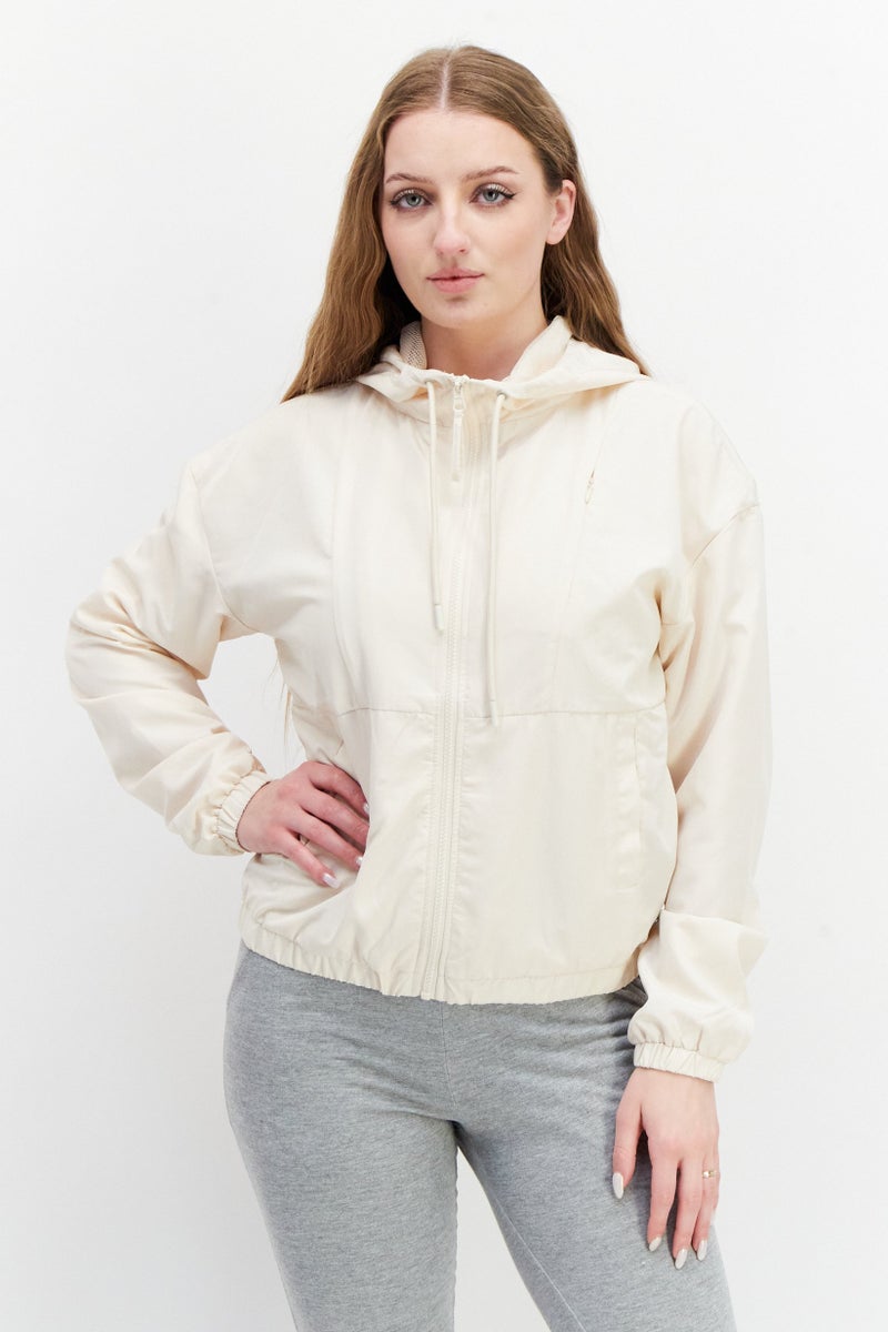 Bearpaw Women Solid Long Sleeve Windbreaker Jacket, Cream - Image 1