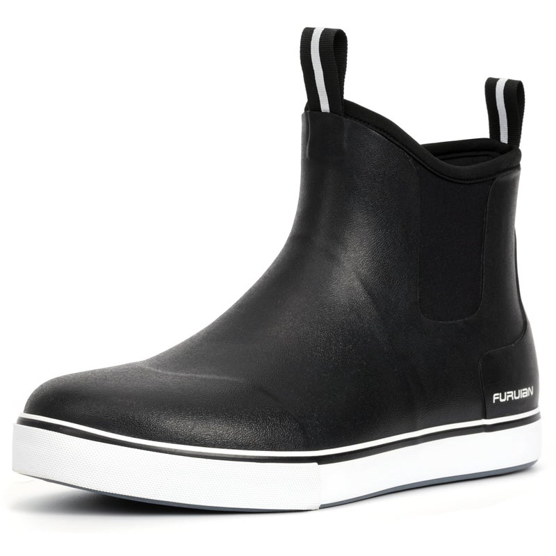 Furuian Men's Deck Boots Fishing Boots Waterproof Rain Boots Ankle Booties Slip On Neoprene Rubber Footwear Chelsea Boots Men botas para hombre for Gardening Fishing Boating Camping Sailing, Black 11 - Image 1