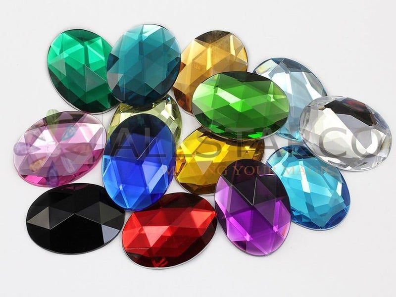 Allstarco 40x30mm Large Flat Back Oval Acrylic Rhinestones Cosplay Costume Gems Plastic Jewels Embelishments DIY Crafts Gemstones - 4 Pieces (Blue Aqua H122) - Image 4