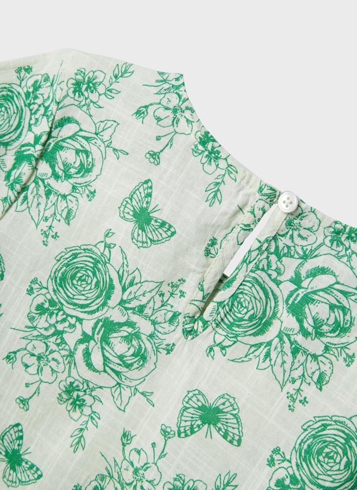 نيم ات بلوزة أطفال بطبعة زهور - Image 3