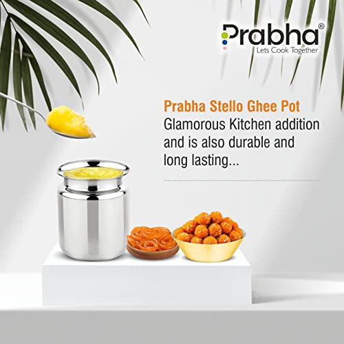 Prabha Stainless Steel Stello Ghee Pot 190ml | Platinum Finish Ghee Jar & Containers | Oil jar, Oil Pot Dispenser | Serving Ghee Container With Lid | Home & Kitchen Storage -Silver - Image 3